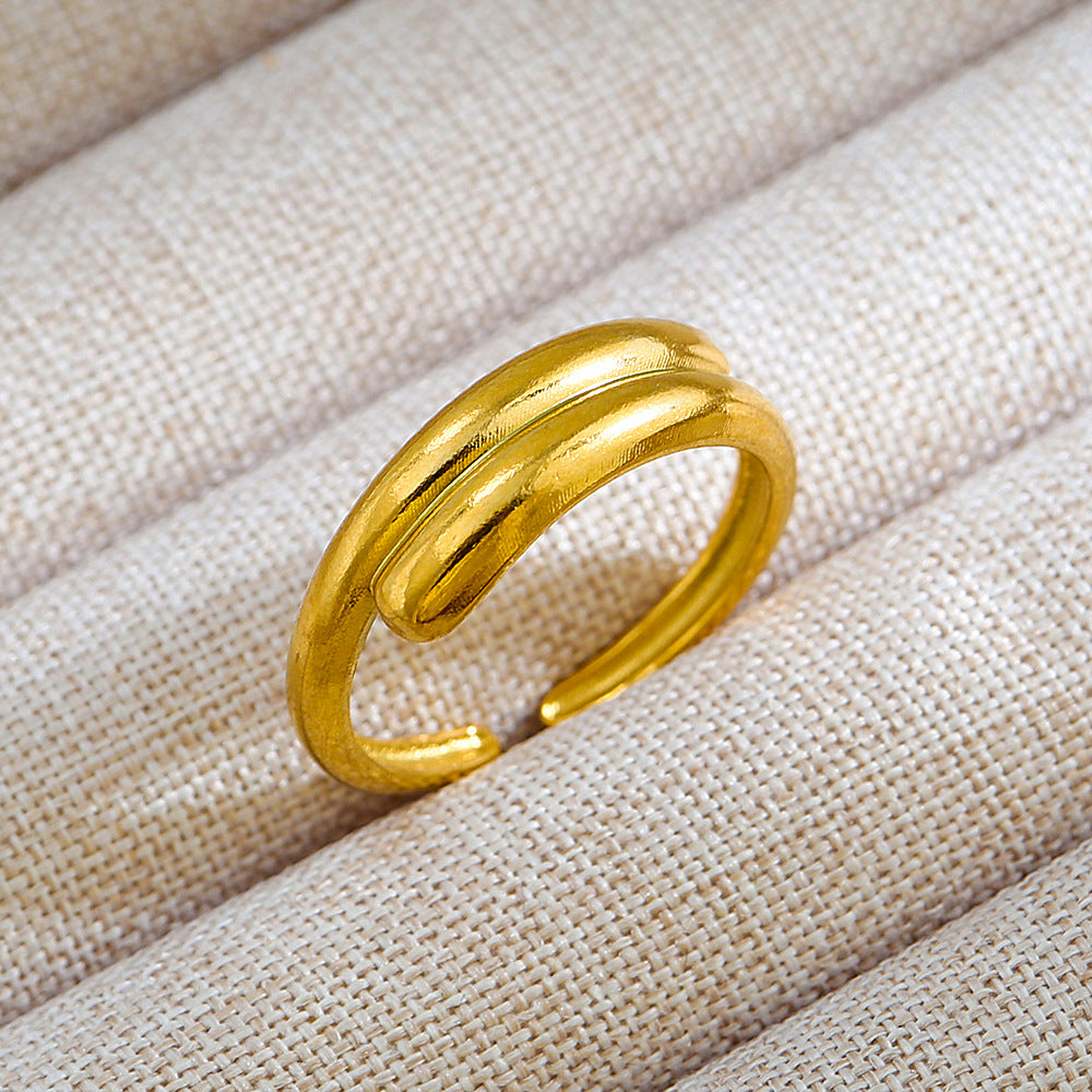 Anillo de acero de titanio con forma de U, estilo punk, chapado en oro de 18 quilates y detalles de microincrustaciones de piedra de lava ovalada