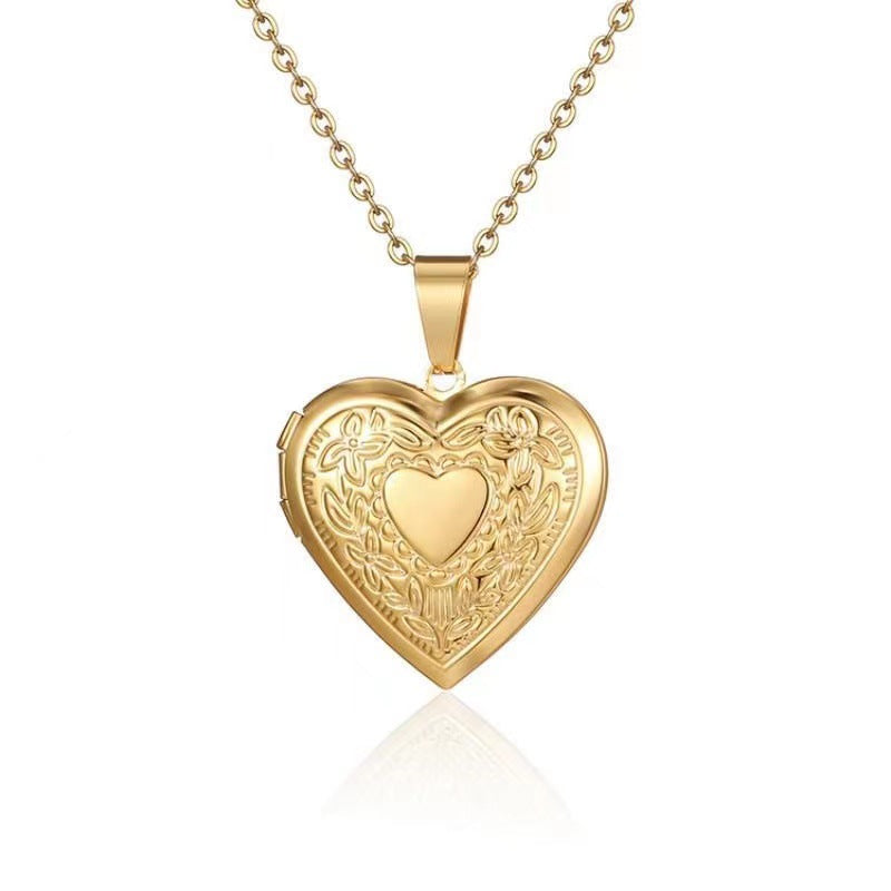 Charm Heart-Shaped Opening Photo Locket Pendant Necklace for Women in Stainless Steel with Plated Finish