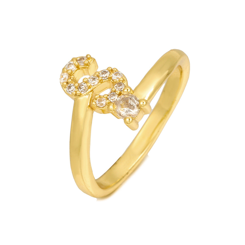 Adjustable Letter Ring Brass Plated with Cubic Zirconia for Women and Men