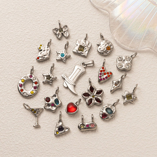 Vintage Geometric Stainless Steel 18K Gold Plated PVD Rhinestone Inlay DIY Charm Bar Pendant