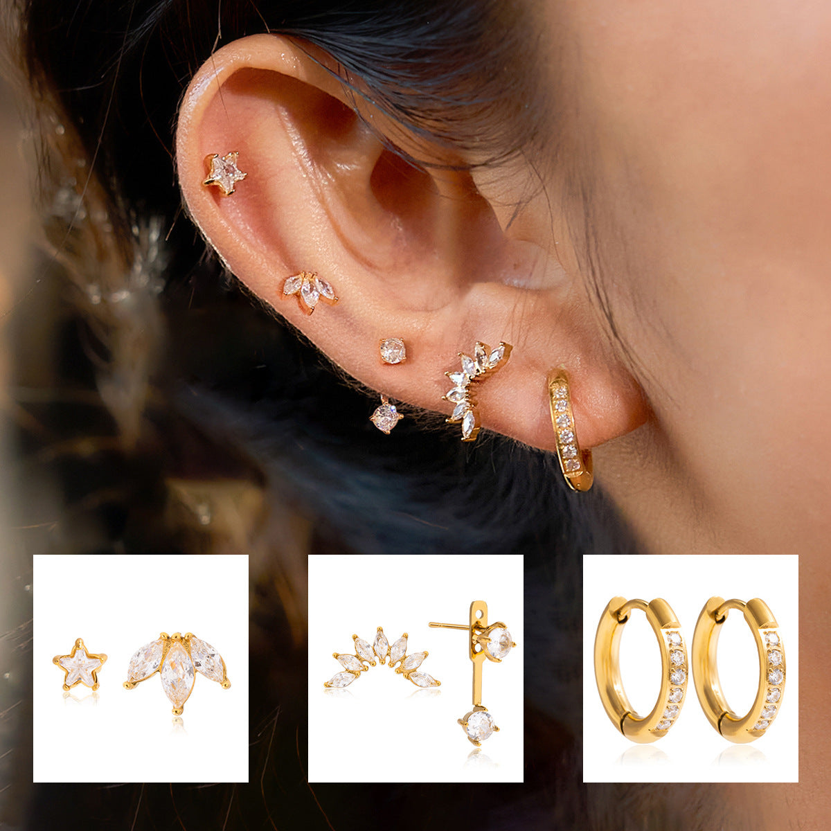 Pendientes de acero inoxidable con forma de estrella geométrica y acabado chapado para mujer, joyería de lujo