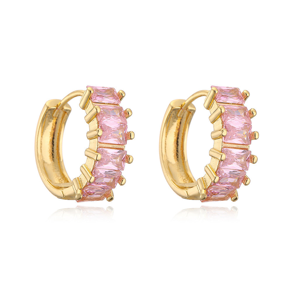 Minimalist Geometric Copper Hoop Earrings with 18K Gold Plating and Micro-Paved Cubic Zirconia for Women