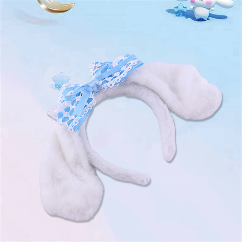 Bonita diadema de felpa para lavarse la cara para mujeres y niñas con ribete de encaje y diseño geométrico de tela para aplicar mascarillas