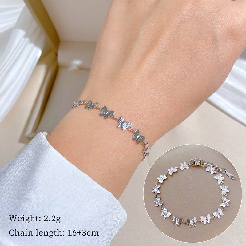 Vintage Women's Titanium Steel Rope Chain with Round Beads and Roman Numerals Gold Plated Wave Texture Four-Season Bean Hand Chain