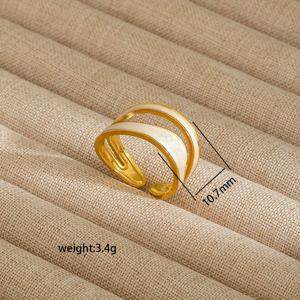 Anello aperto da donna in acciaio al titanio con forma geometrica e a cuore, stile INS, con finitura placcata