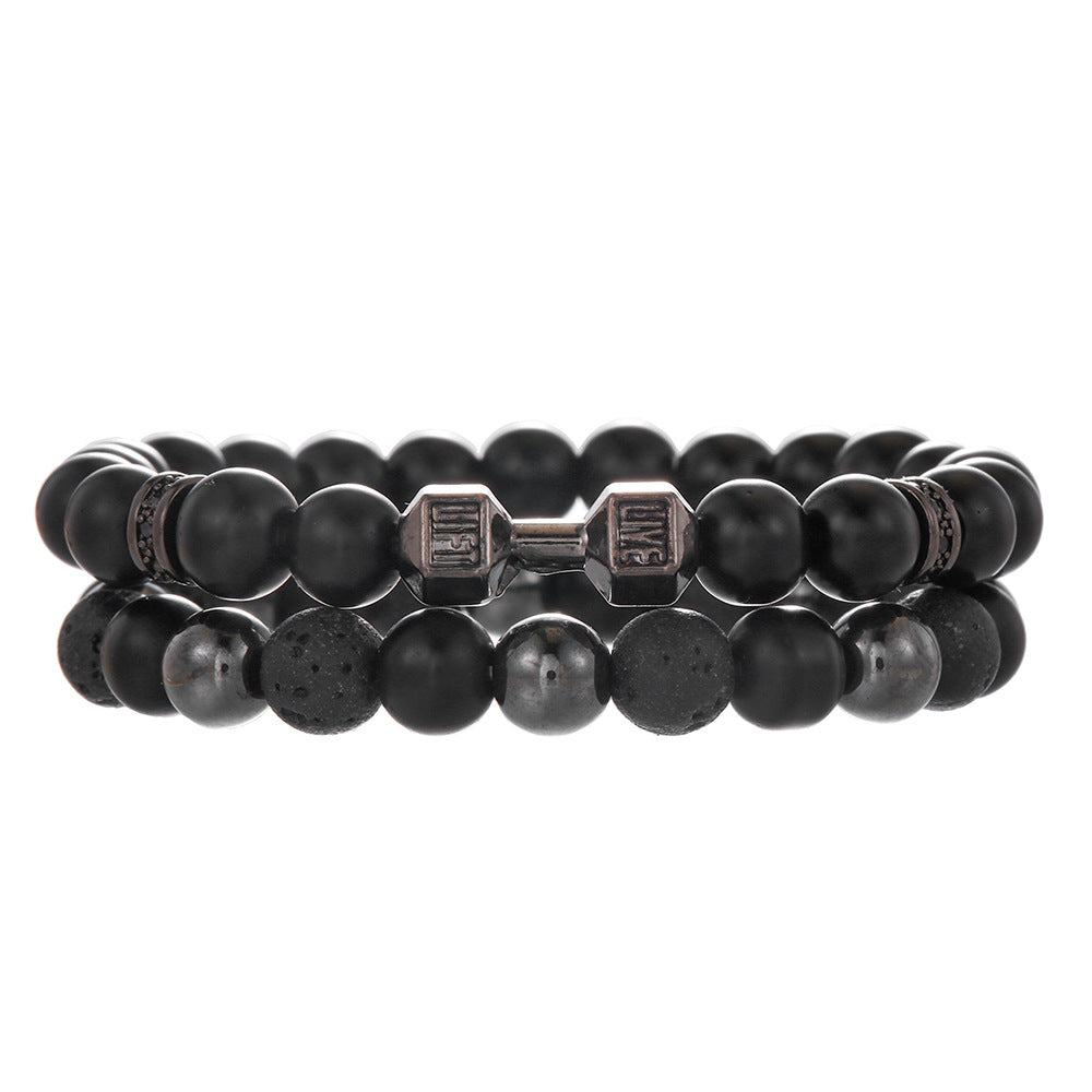 Matte Black Geometric Leopard Head Bracelet with Micro-set Cubic Zirconia and Round Spacers
