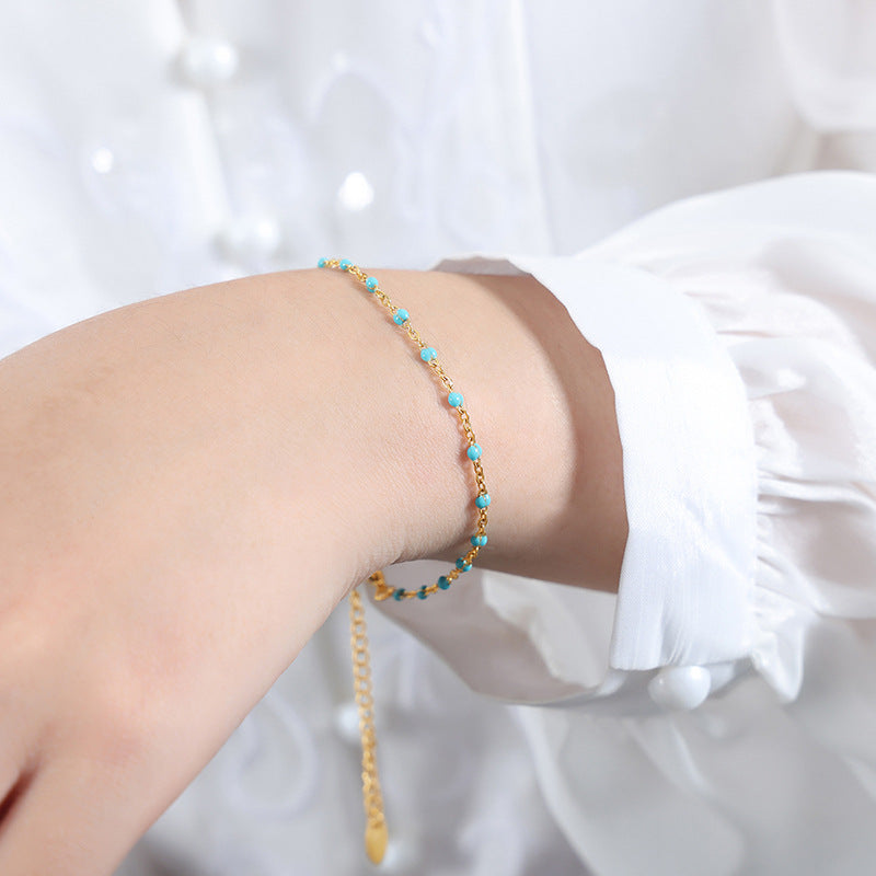 Conjunto minimalista de collar y pulsera de cadena con eslabones O de acero de titanio y detalles de esmalte para mujer