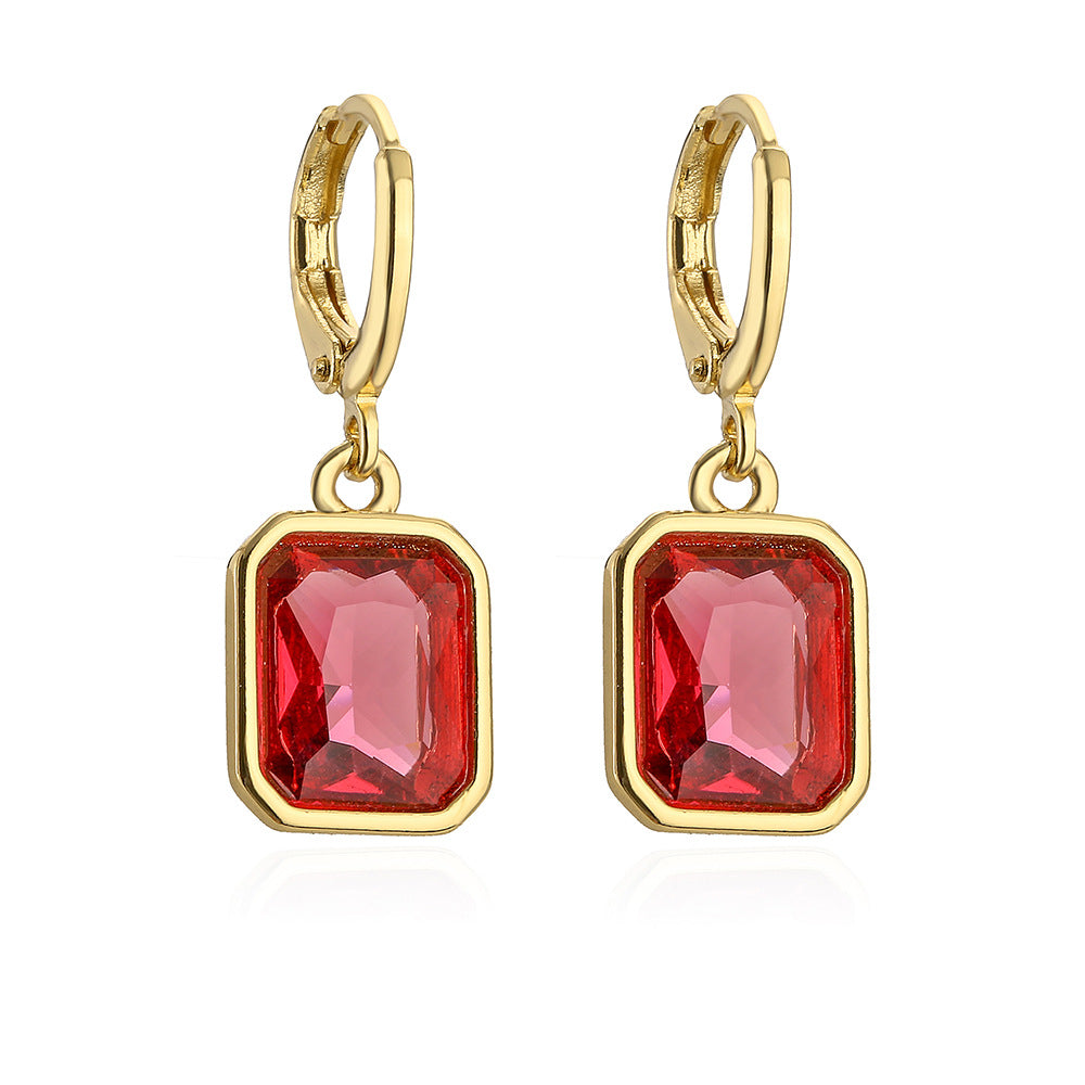 Orecchini a perno geometrici minimalisti in rame con placcatura in oro 18 carati e intarsio di zirconi per donna