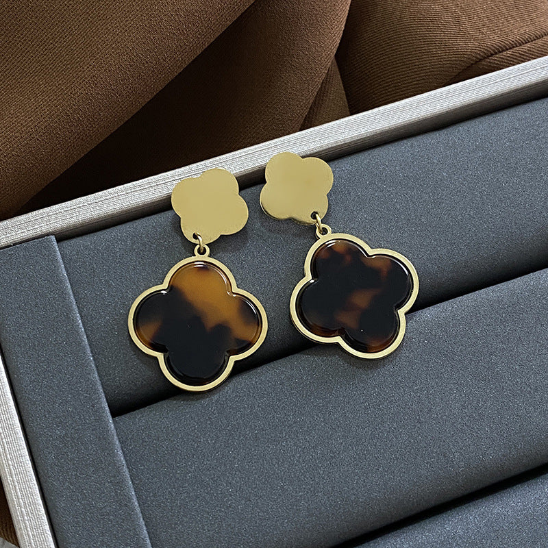 Vintage Elegant Leopard Print Heart Plated Brass Earrings
