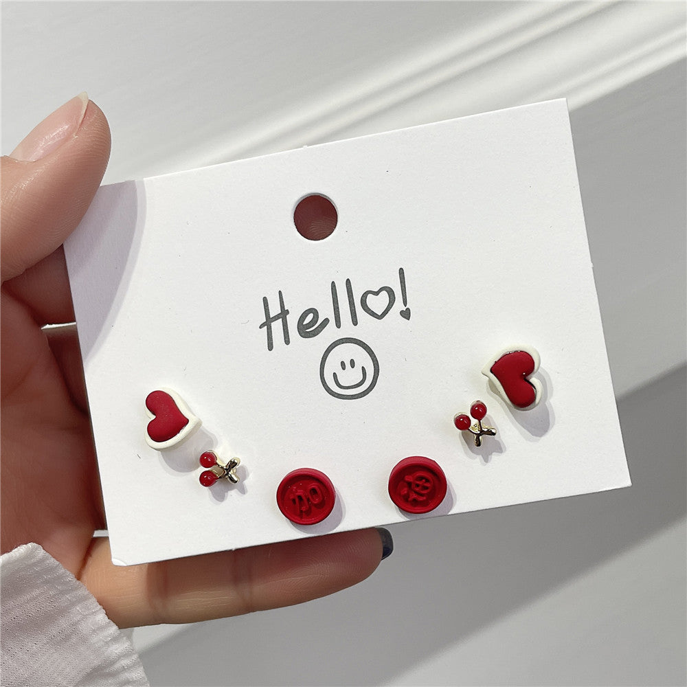 Minimalist Sweet Cartoon Heart 925 Sterling Silver Ceramic Plated Earrings