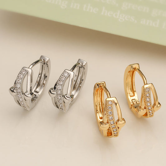 Orecchini a cerchio geometrici in rame con placcatura in oro 18 carati e intarsio in zirconi per donna, accessorio di moda di ispirazione vintage