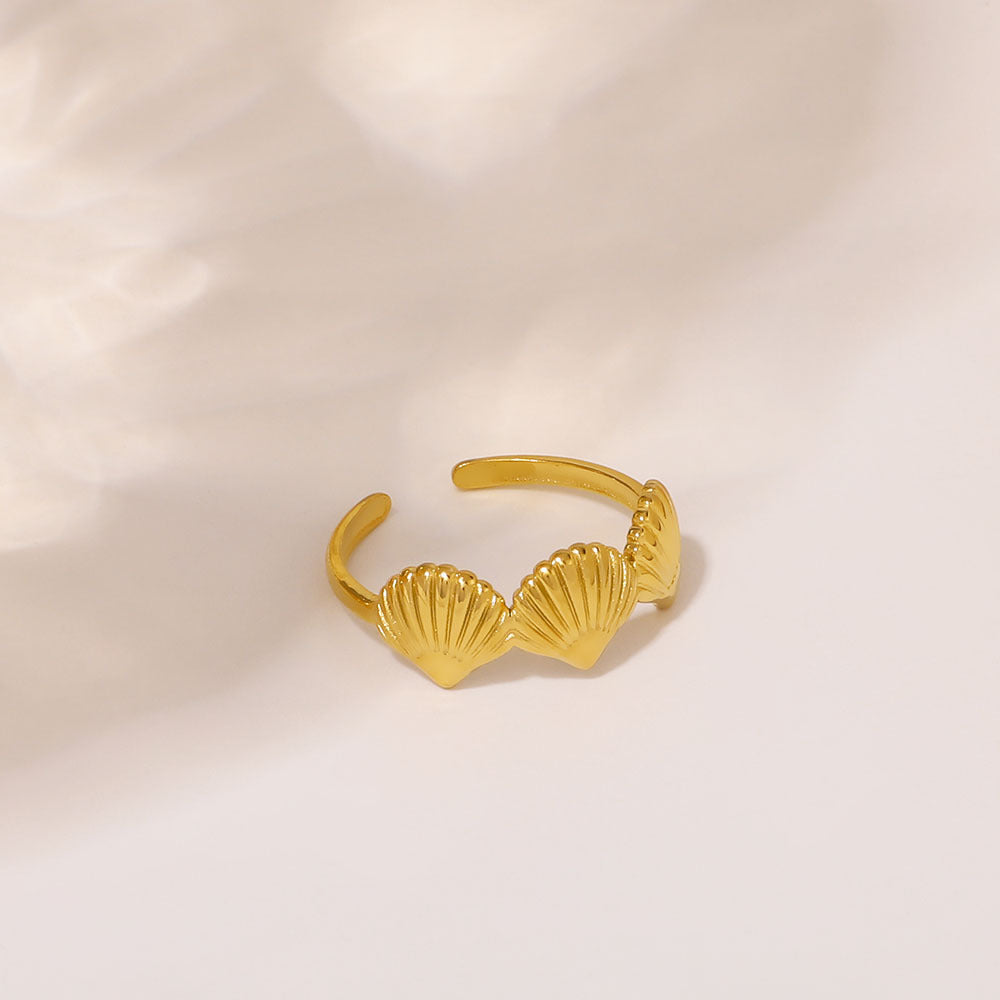Minimalist Shell-Shaped Stainless Steel Ring with 18K Gold Plating for Women and Men