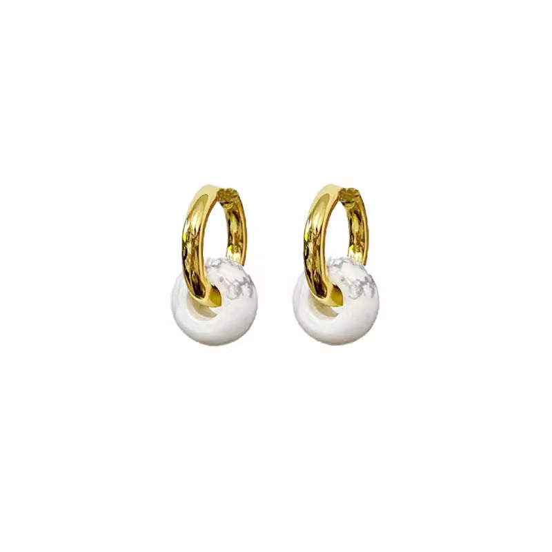 Pendientes minimalistas de acero inoxidable en forma de U con incrustaciones de ágata natural para hombre y mujer