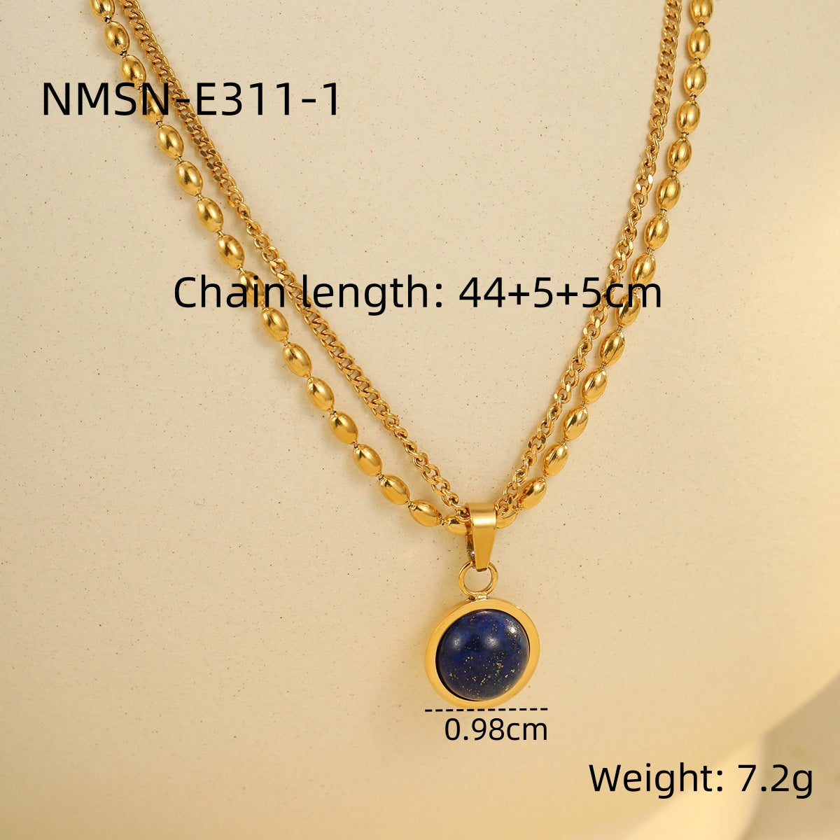 Elegante collar con colgante geométrico de lapislázuli de acero inoxidable para mujer con acabado chapado
