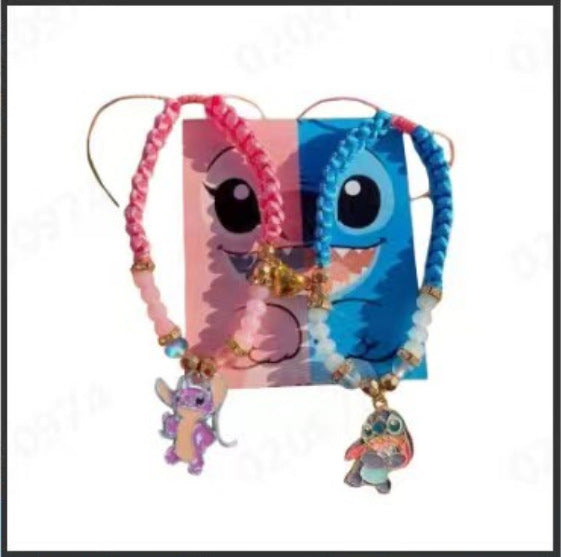 Sweet Cartoon Heart Stitch Magnetic Braided Bracelet Set Unisex
