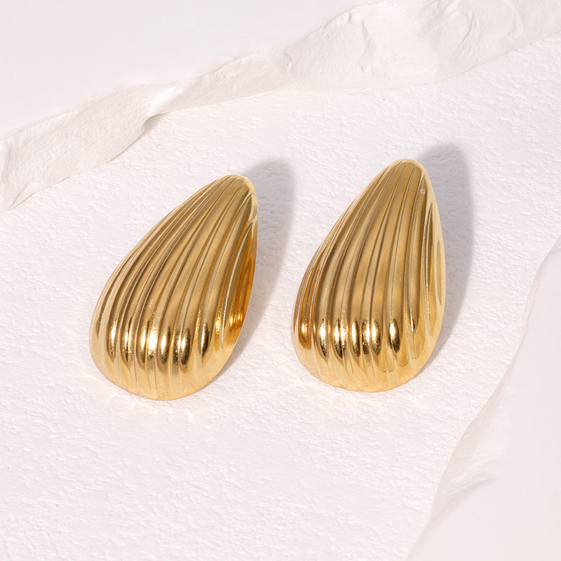 Luxury Striped Teardrop Geometric Plated Stainless Steel Earrings for Women