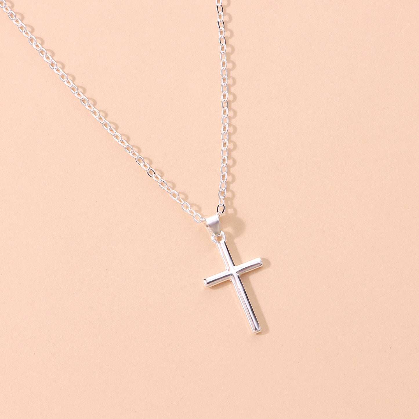 Minimalist Long Layered Necklace with Geometric Cross Pendant in Alloy with Plated Finish for Women