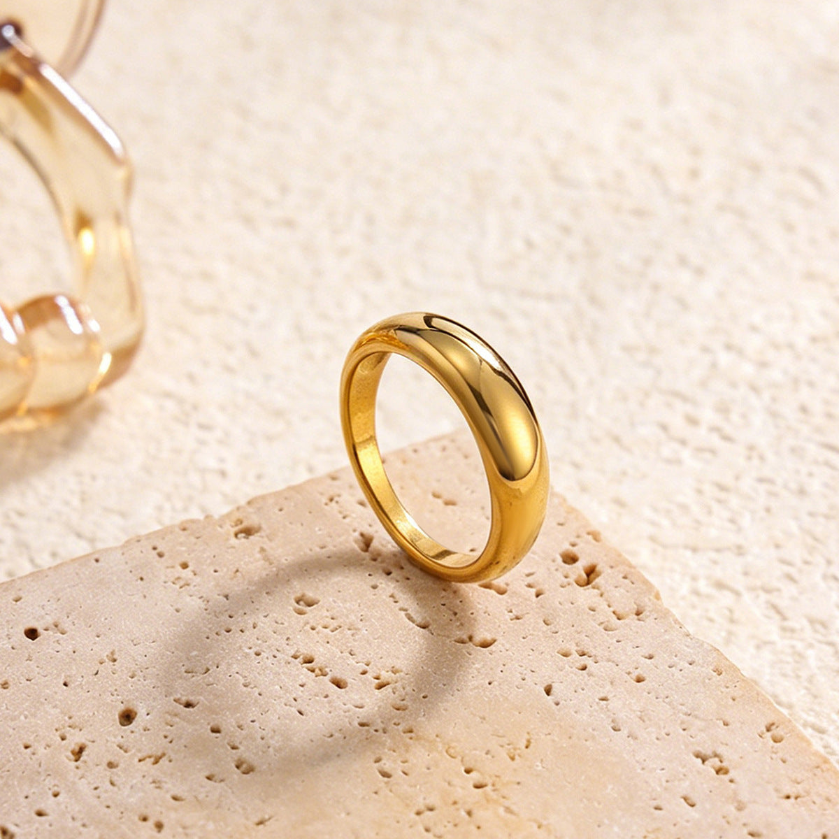 Luxury Minimalist 18K Gold Plated Stainless Steel Rhinestone Inlaid Geometric Open Ring for Women
