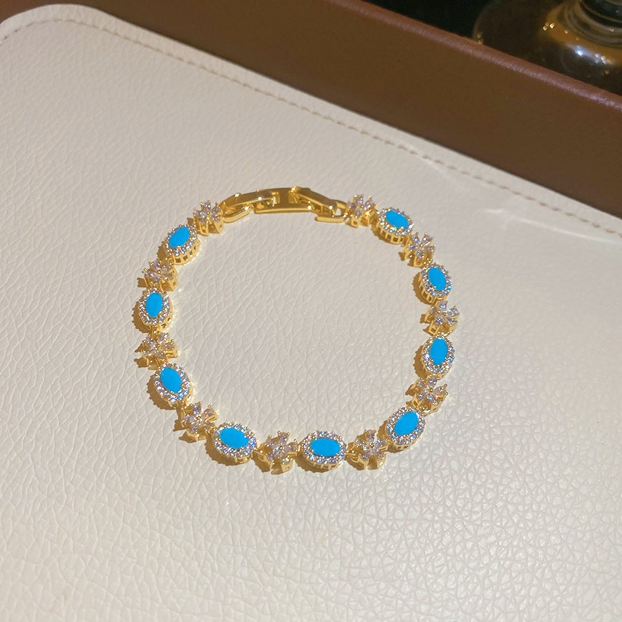 Luxury Elegant Brass Plated Crystal Cubic Zirconia Beaded Bracelet for Women
