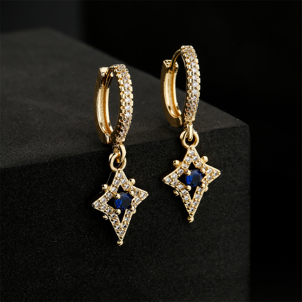 Geometric Earrings in Copper with 18K Gold Plating and Zircon Inlay for Women