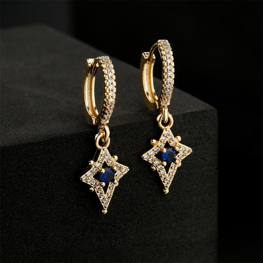 Geometric Earrings in Copper with 18K Gold Plating and Zircon Inlay for Women