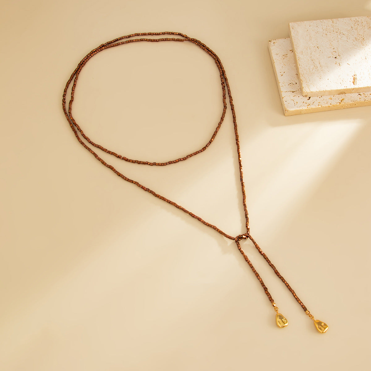 Hip-hop Geometric Round CCB Pearl Beaded Y-Shape Tassel Necklace for Women