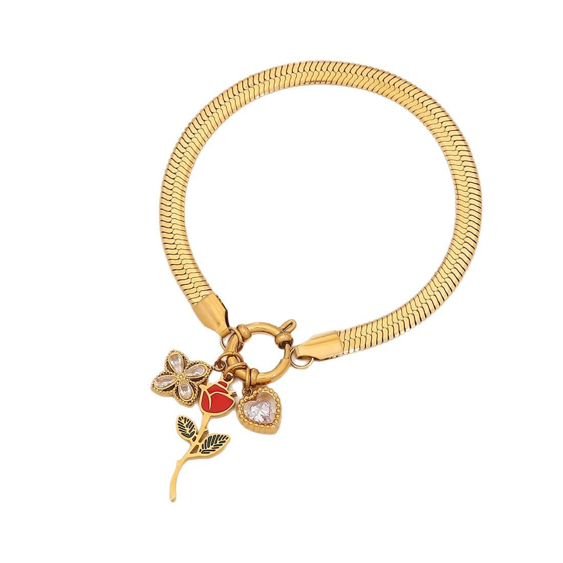 Elegante Collana da Donna con Ciondolo a Cuore Floreale in Acciaio Inossidabile e Goccia d'Olio