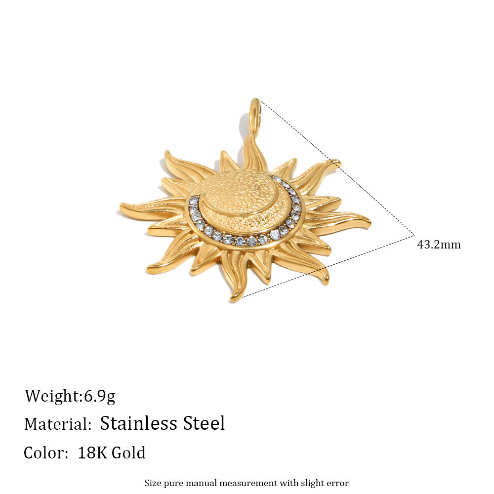 Acciaio Inossidabile Placcato Oro 18K Luna Stella Charm Geometrico a Barra