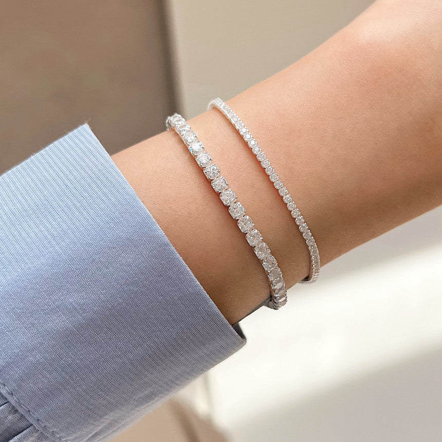 Minimalist 925 Sterling Silver Geometric Round Cubic Zirconia Inlay Bracelet Polka Dot Design for Women