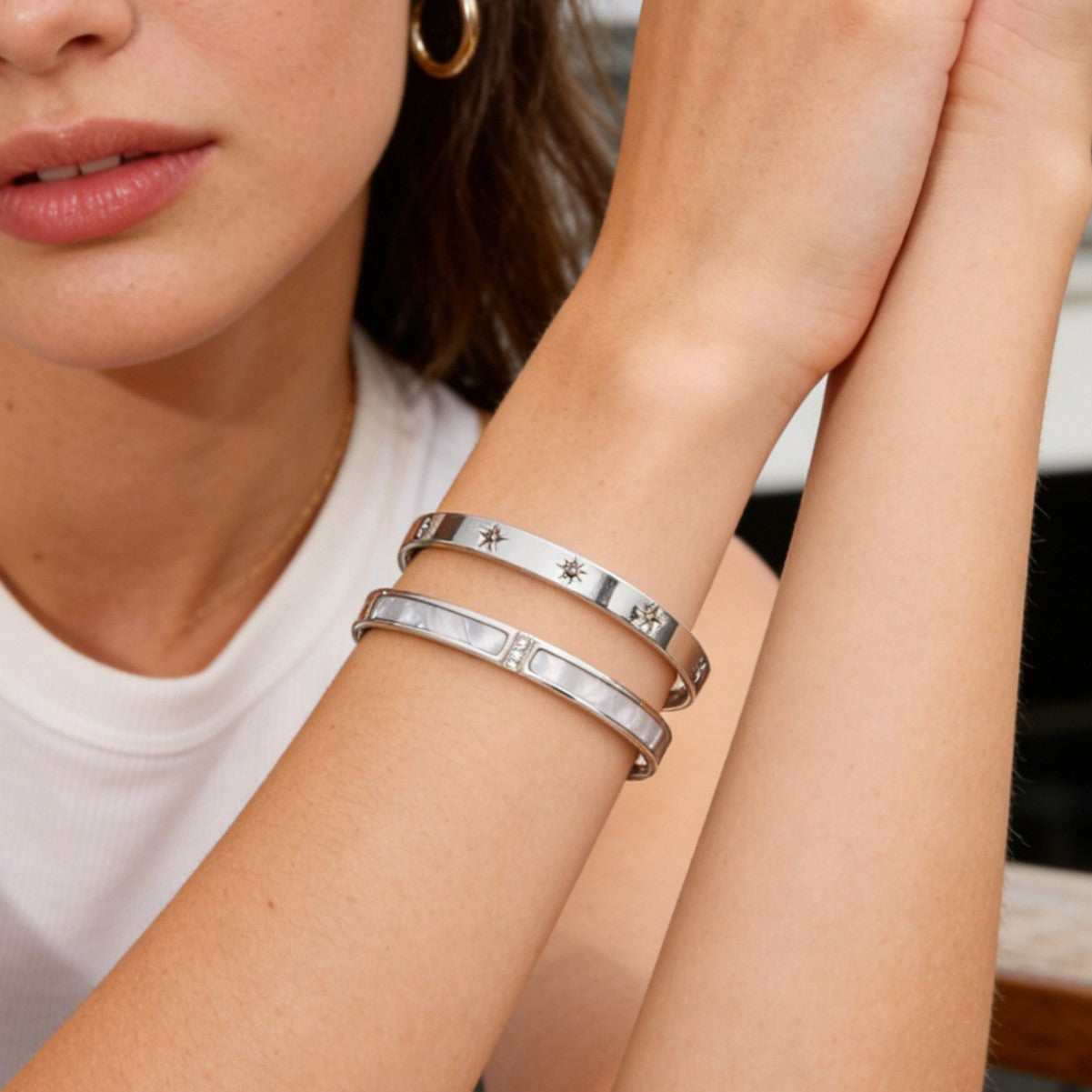 Bracciale di lusso in acciaio inossidabile lucido con stella e zirconi cubici