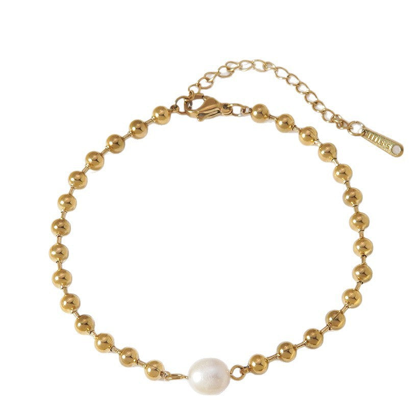Set di collana e bracciale in acciaio inossidabile con perle, geometrico, rotondo, elegante, minimalista