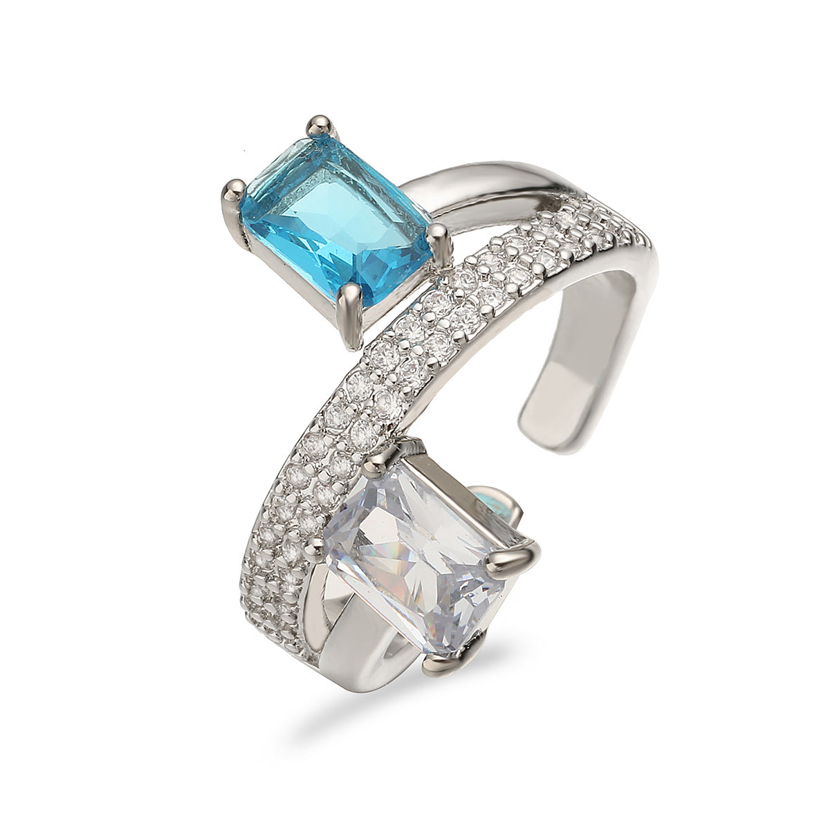 Minimalist Geometric Gold Plated Brass Ring with Cubic Zirconia for Women