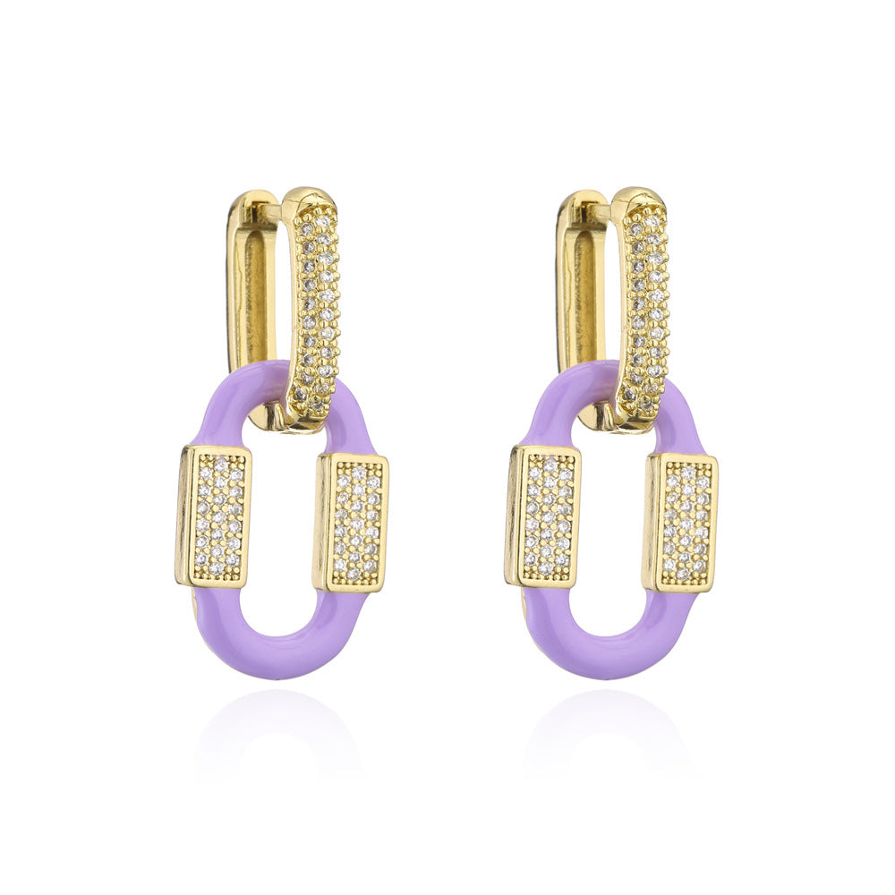 Minimalist Geometric Earrings in Copper with 18K Gold Plating and Micro-Paved Zirconia