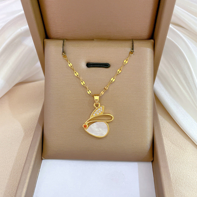 Collar de lujo unisex con cadena para labios de acero titanio con incrustaciones de diamantes de imitación geométricos