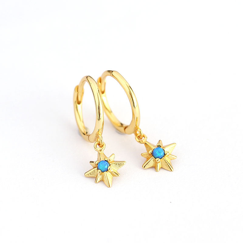 Sweet Geometric Star 925 Sterling Silver Inlaid Opal Earrings