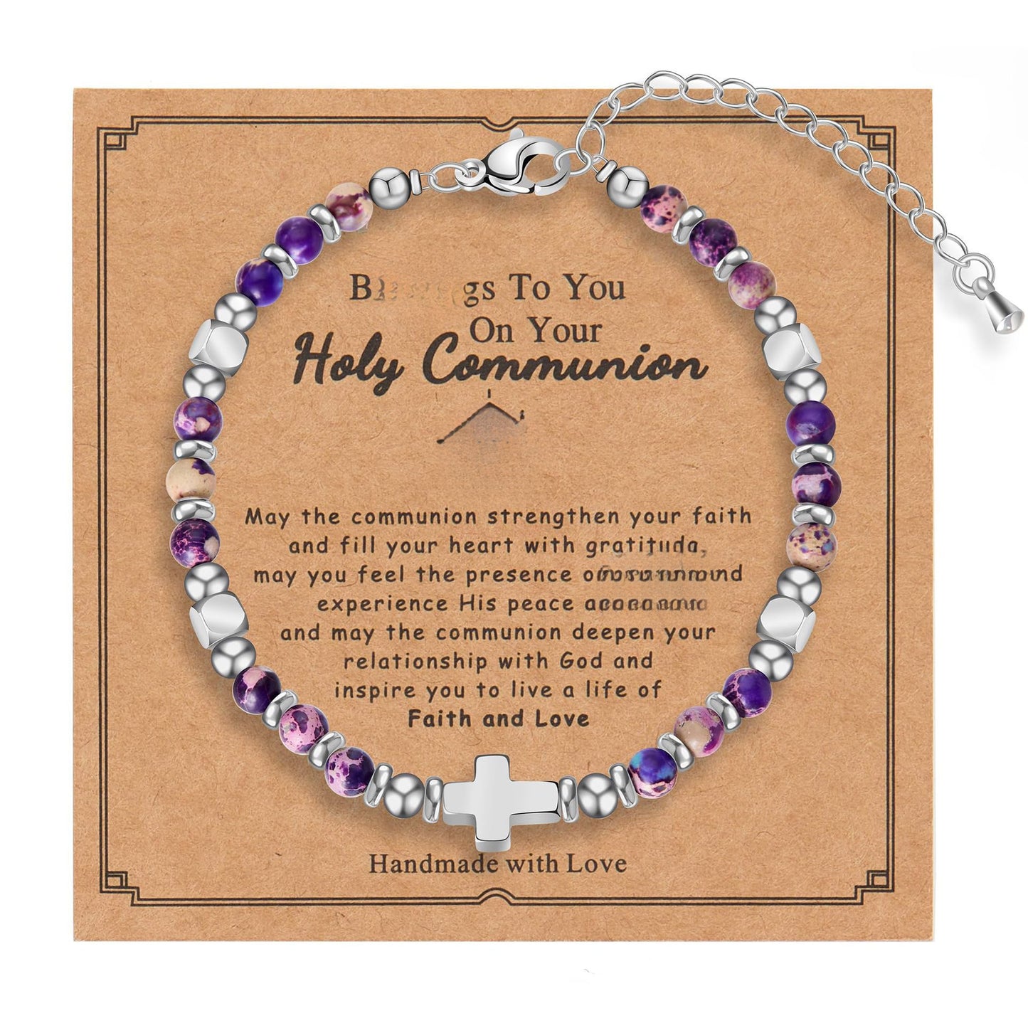 Minimalist Cross Stainless Steel Ball Chain Bracelet with Pink Crystal and Blue Turquoise for Women