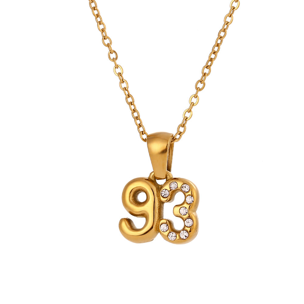 Minimalist Fashion Necklace for Women with Stainless Steel Chain, 18K Gold Plated Titanium Steel Pendant, Micro-Paved Rhinestone Accent, 3D Numeric Year Design