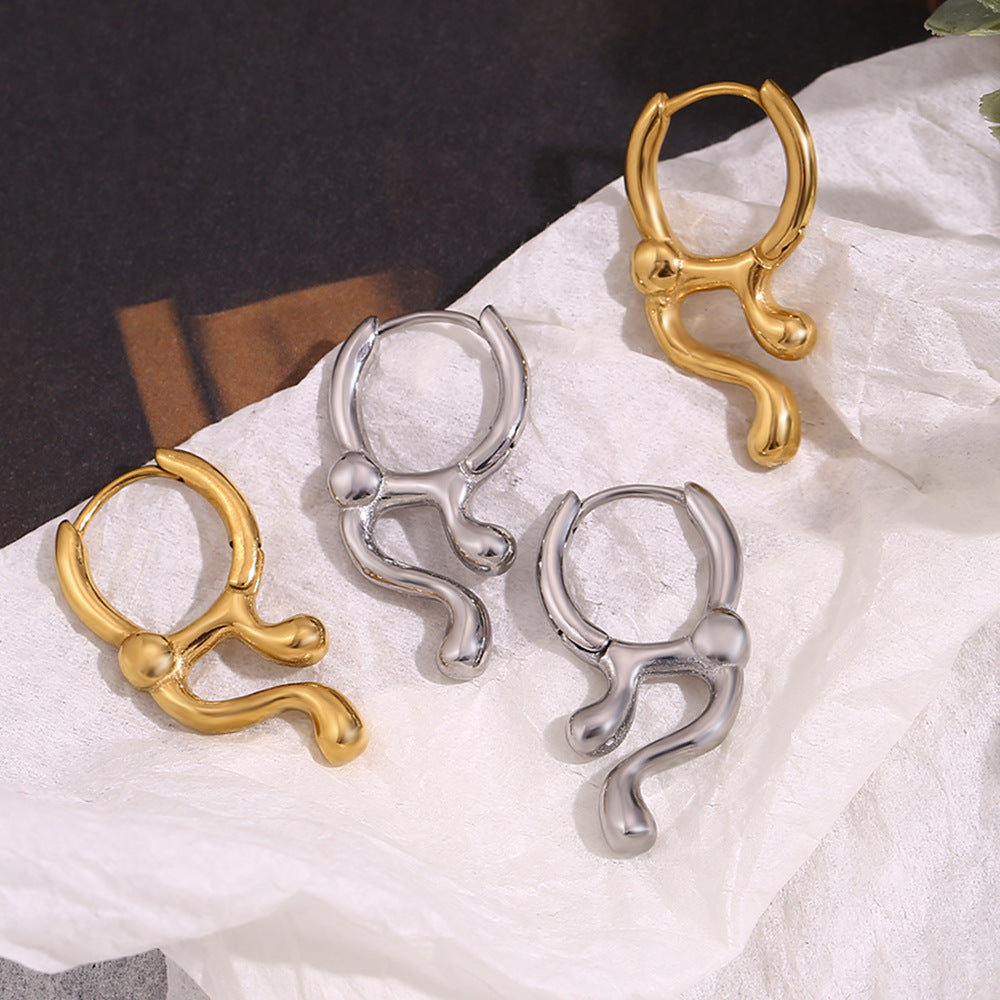 Orecchini Ear Cuff alla Moda Geometrici da Donna in Acciaio Inossidabile con Placcatura in Oro 18K e Design a Flusso Liquido