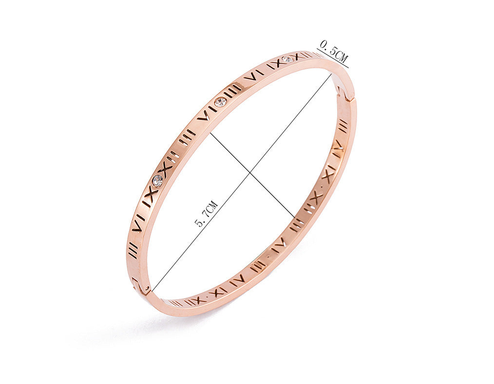 Bracciale con numeri romani in acciaio al titanio con placcatura in oro, bracciale aperto regolabile, gioielli da donna