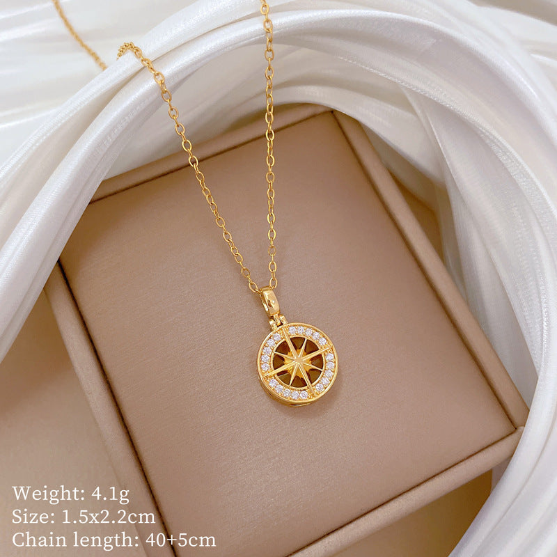 Sweet Minimalist Cross Micro-Inlaid Cubic Zirconia Brass Pendant Titanium Steel Necklace for Unisex