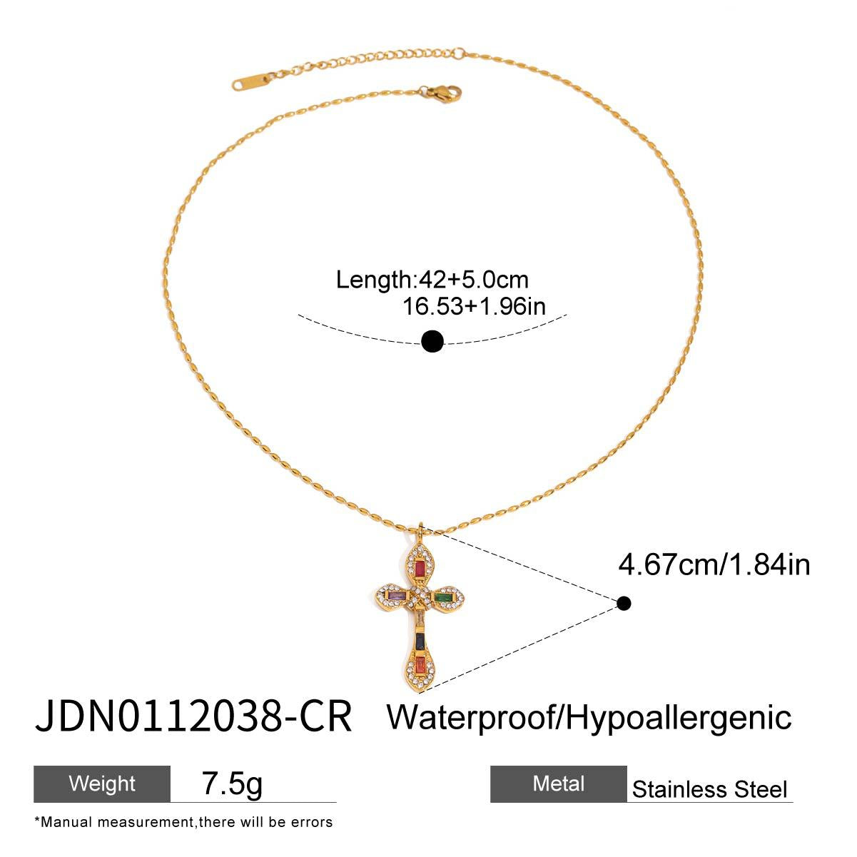Elegant Cubic Zirconia Cross Geometric Titanium Steel Pendant Necklace for Women