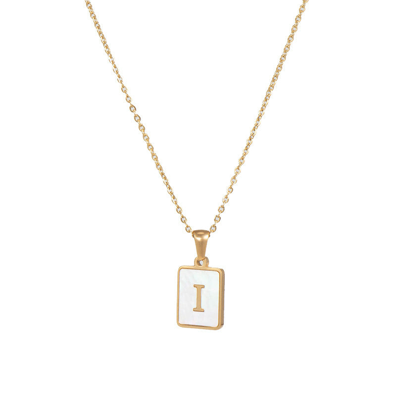 Minimalist 18K Gold Plated Square Letter Pendant Necklace Stainless Steel Shell Design for Women