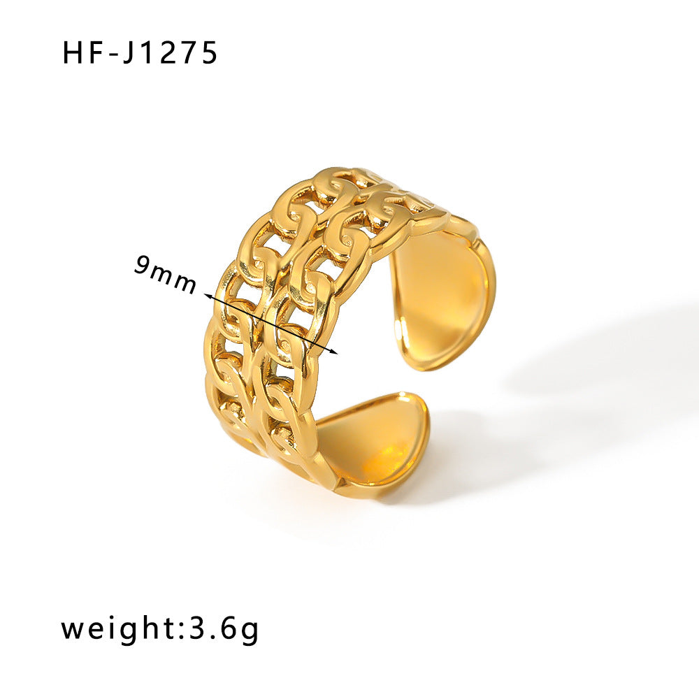 Minimalist Geometric Stainless Steel Ring with 18K Vacuum Plated Finish for Women