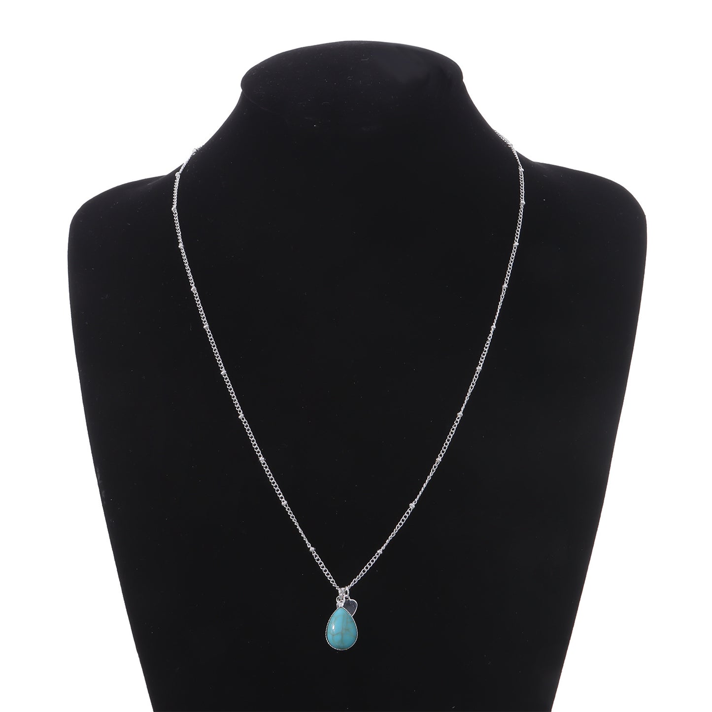 Alloy Heart Pendant Necklace with Simulated Turquoise Inlay