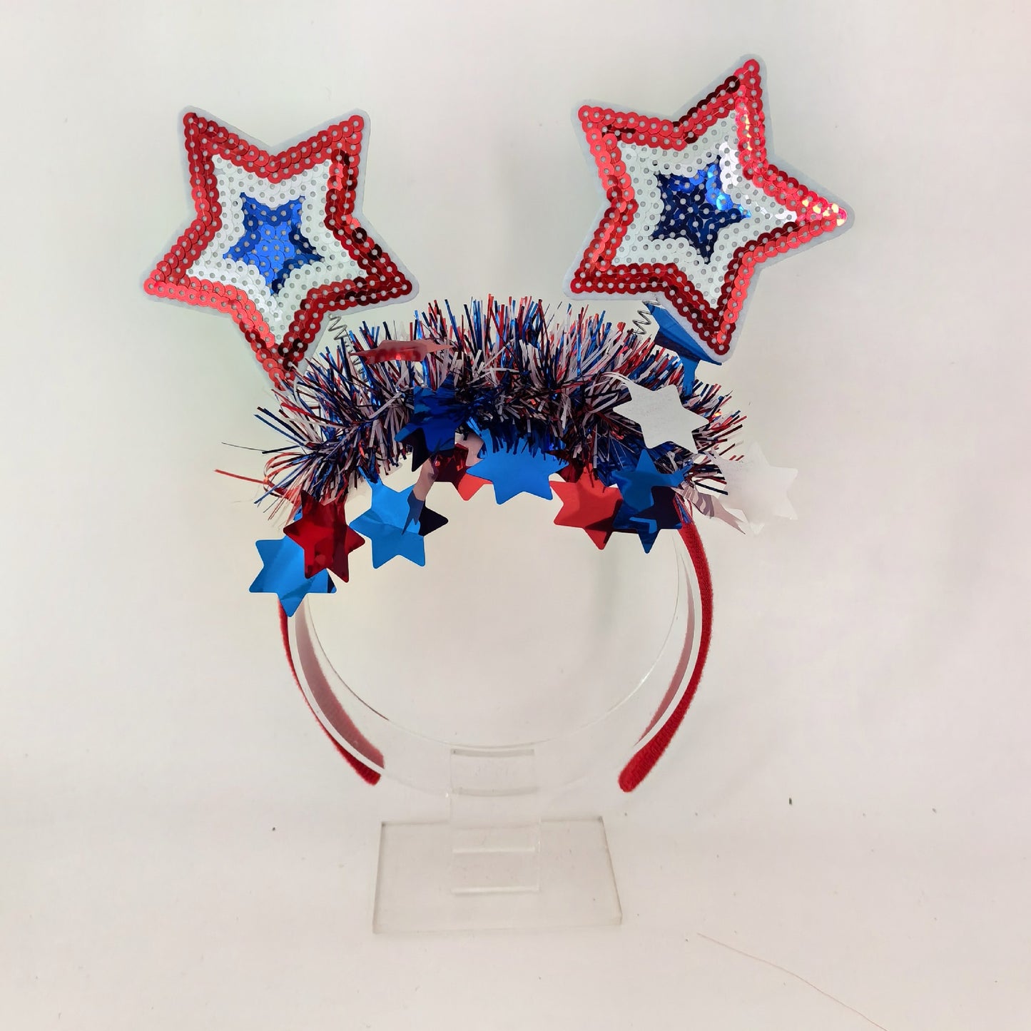 Cerchietto con paillettes a stella rosse, bianche e blu per la decorazione della festa dell'Independence Day