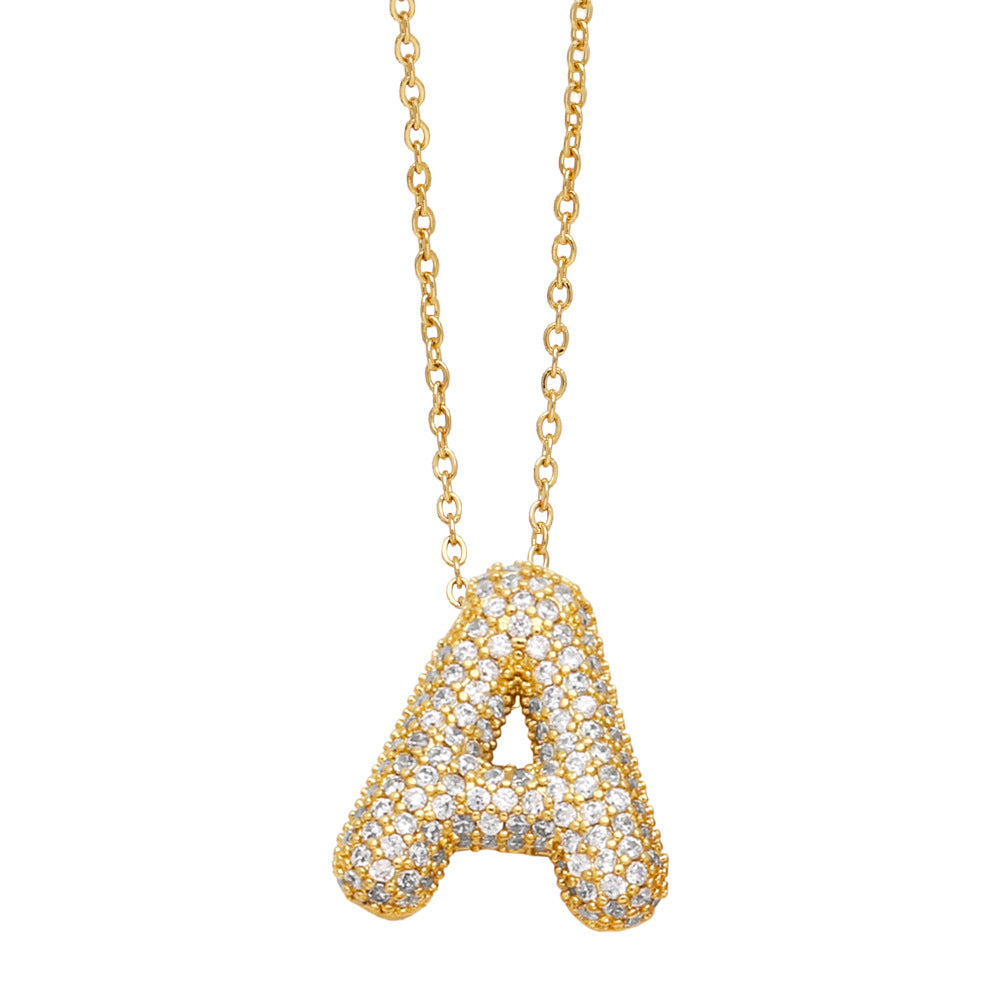 Minimalist Letter Brass Cubic Zirconia Plated Necklace Cable Chain Unisex