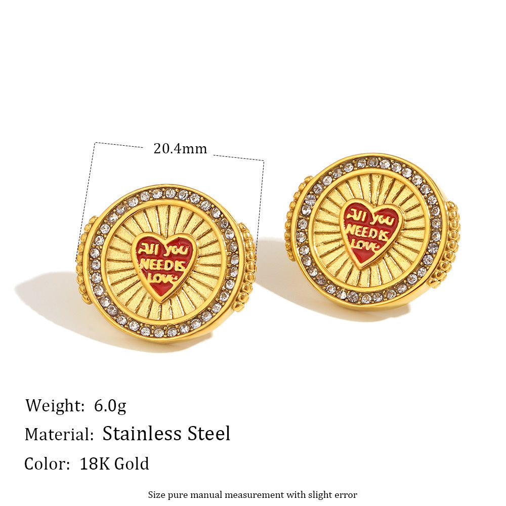 Set di Collana con Ciondolo a Cuore Rosso in Zirconi e Acciaio Inossidabile Placcato Oro 18K Stile Vintage per Donne con Orecchini e Bracciale
