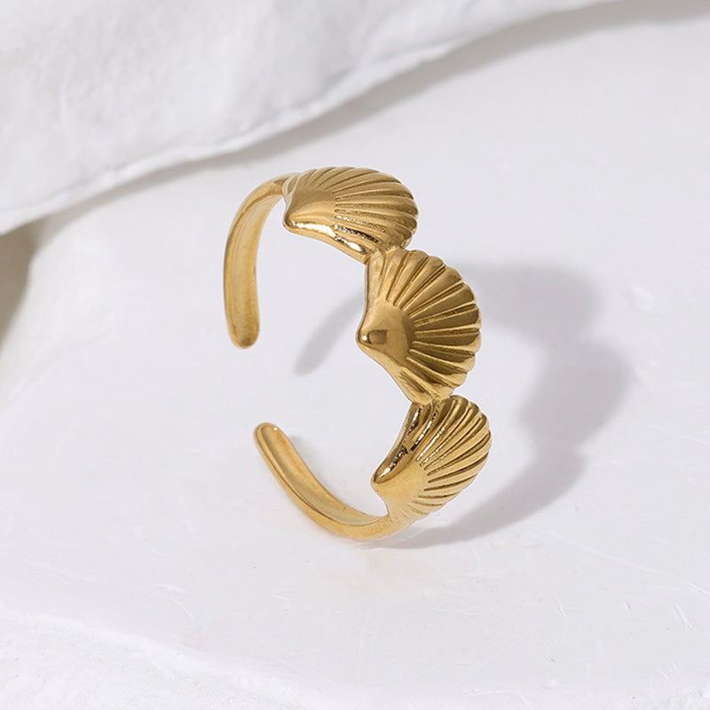 Minimalist Seashell-Shaped Stainless Steel Ring with Plating Finish for Women Adjustable Open Band
