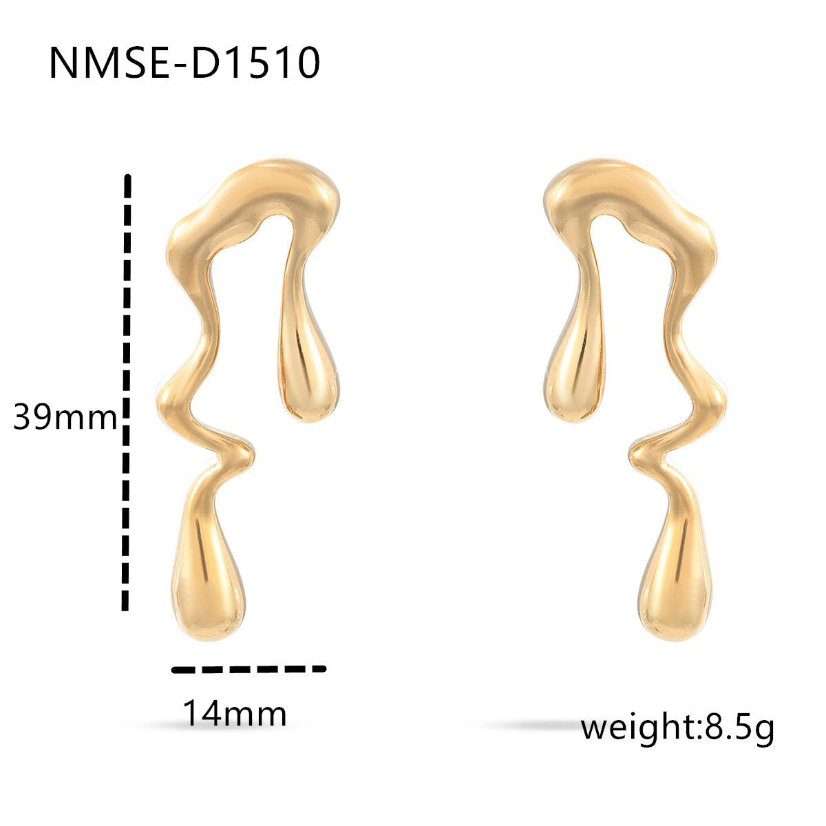 Fashion Geometric Asymmetric 18K Gold Plated Stainless Steel Earrings for Women