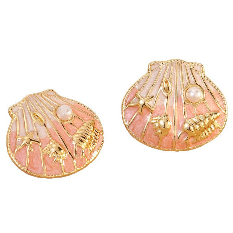 Sweet Geometric Stainless Steel Drip Oil Shell Starfish Earrings